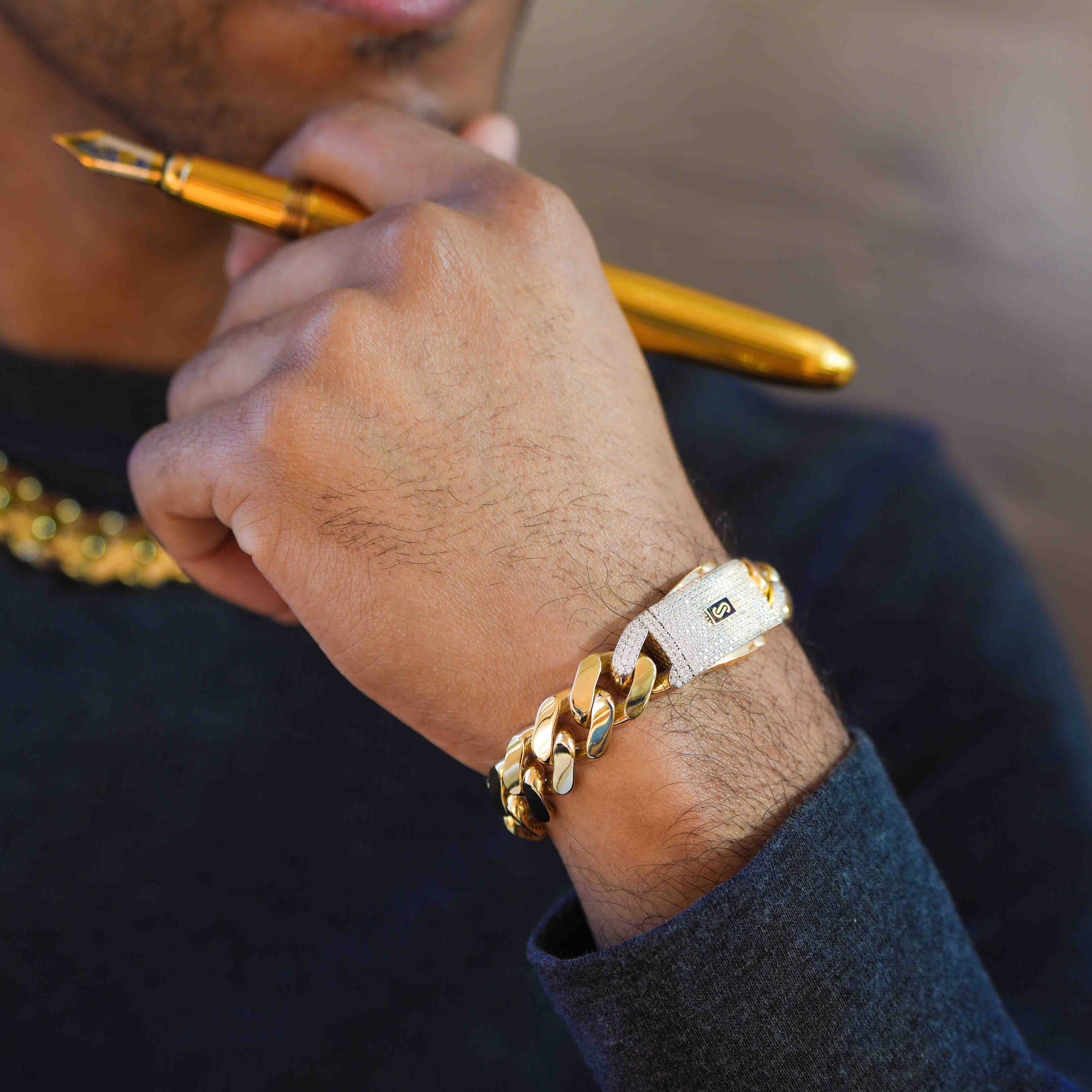 Men's Bracelet - Monaco Chain CLASSIC Pavé Lock