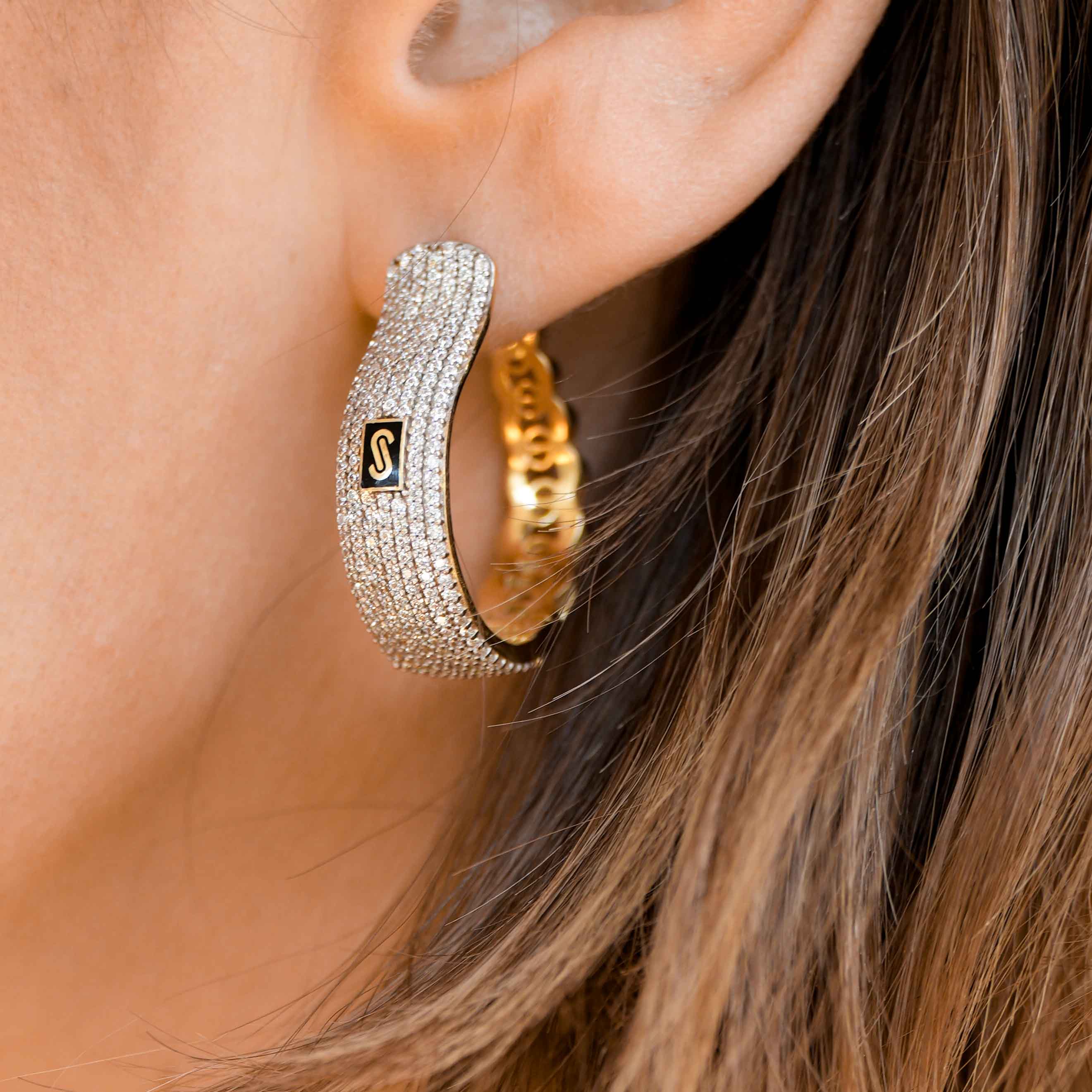 Women's Earrings - Monaco Chain HOOP Pavé Lock