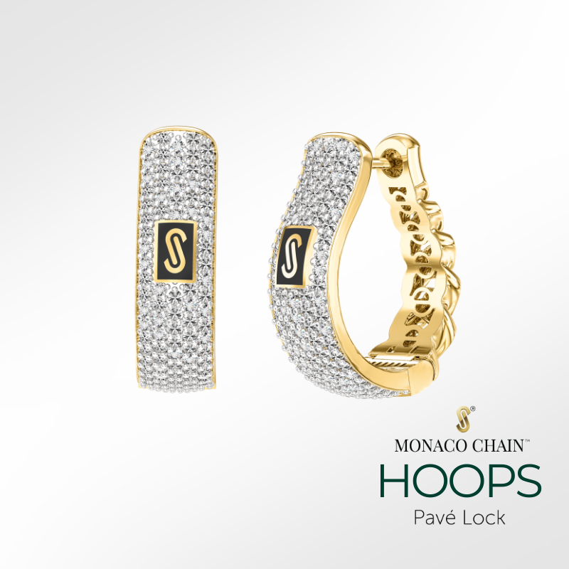 Women's Earrings - Monaco Chain HOOP Pavé Lock